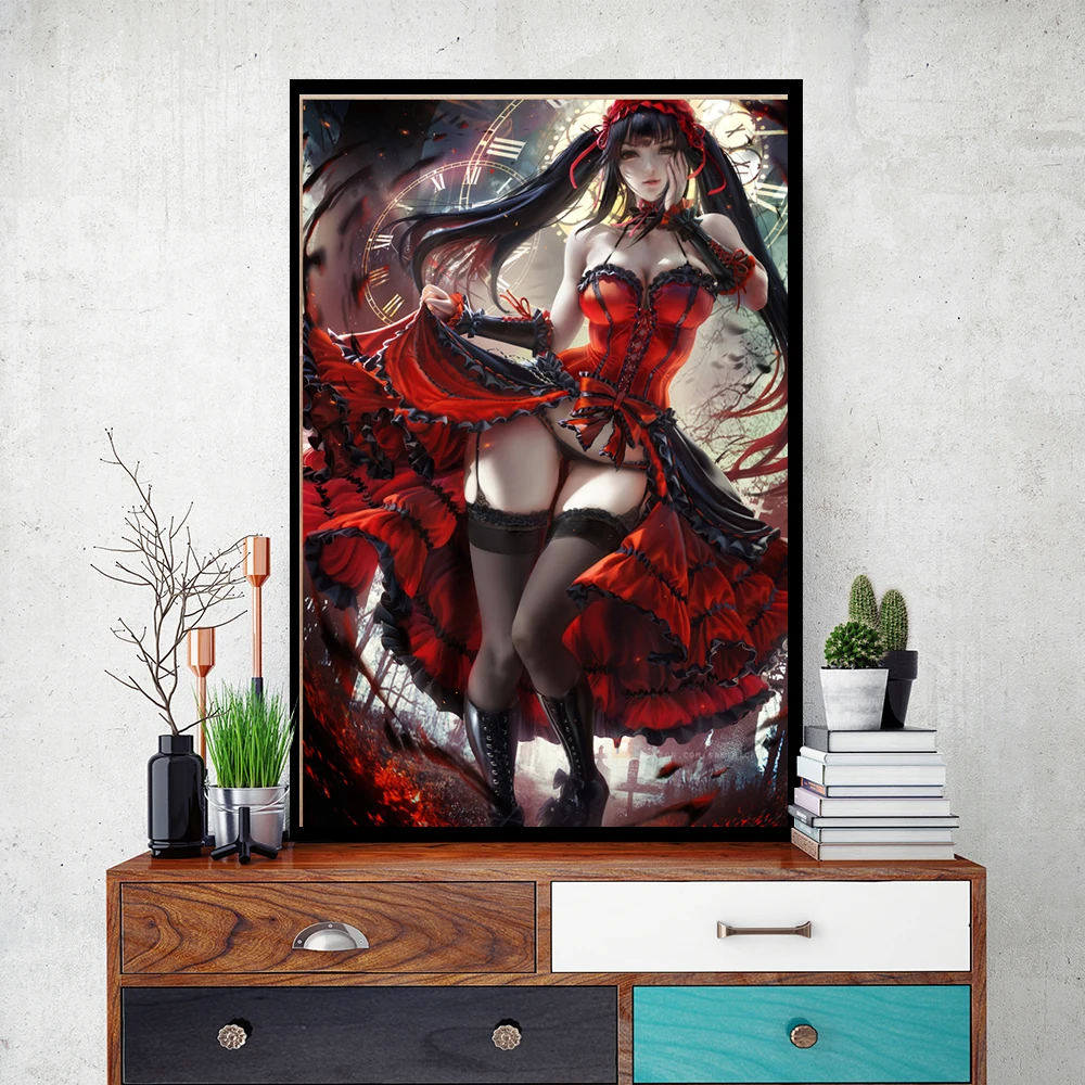 Japanese loli maid animation Canvas Poster black silk sexy HD large wall art decorative painting Home Decor Painting Custom size