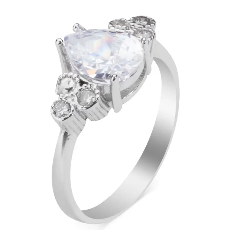 

Drop Model White Zircon Gemstone Ring Women Dainty Silver Ring High Quality Fashionable Solid 925 Sterling Silver