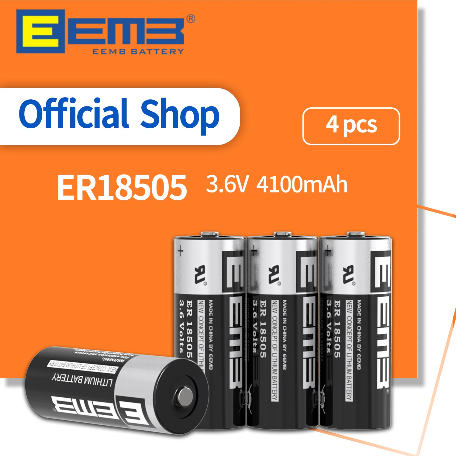 

EEMB 4PCS 3.6V Battery ER18505 Lithium Batteries 4100mAh Non-Rechargeable Battery for Alarm Monitor Electric Meter Window Sensor