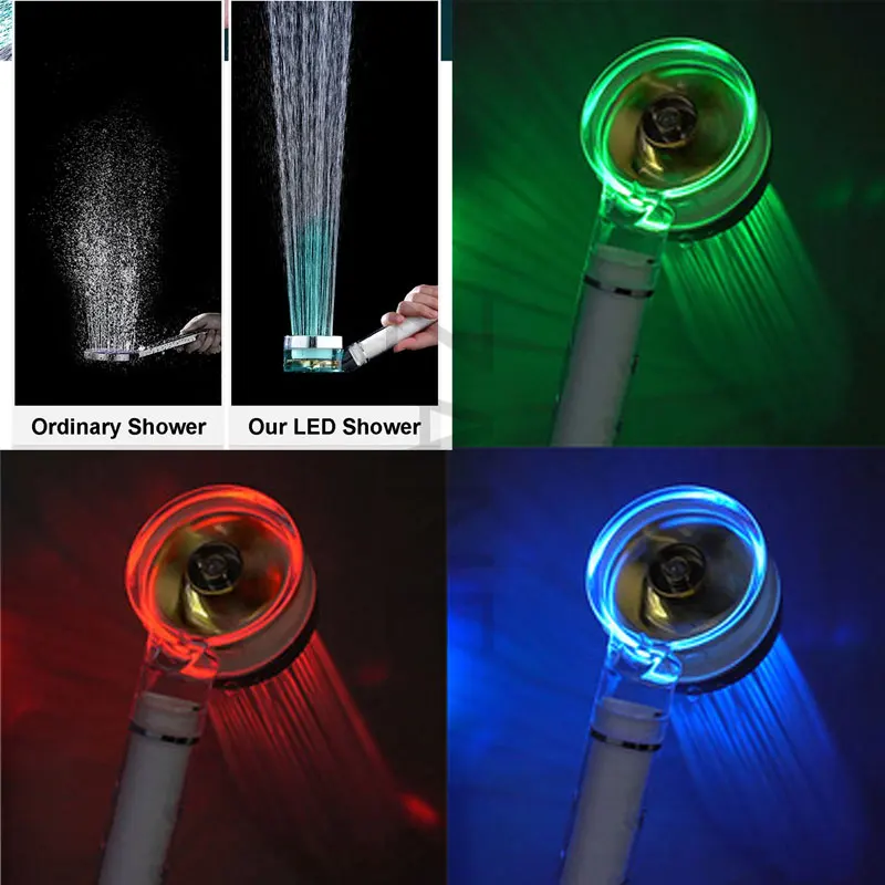 Led Shower Head Turbocharger Color Changing Temperature Sensor Bathroom Shower Head High Pressure Water Saving Rainfall Faucet