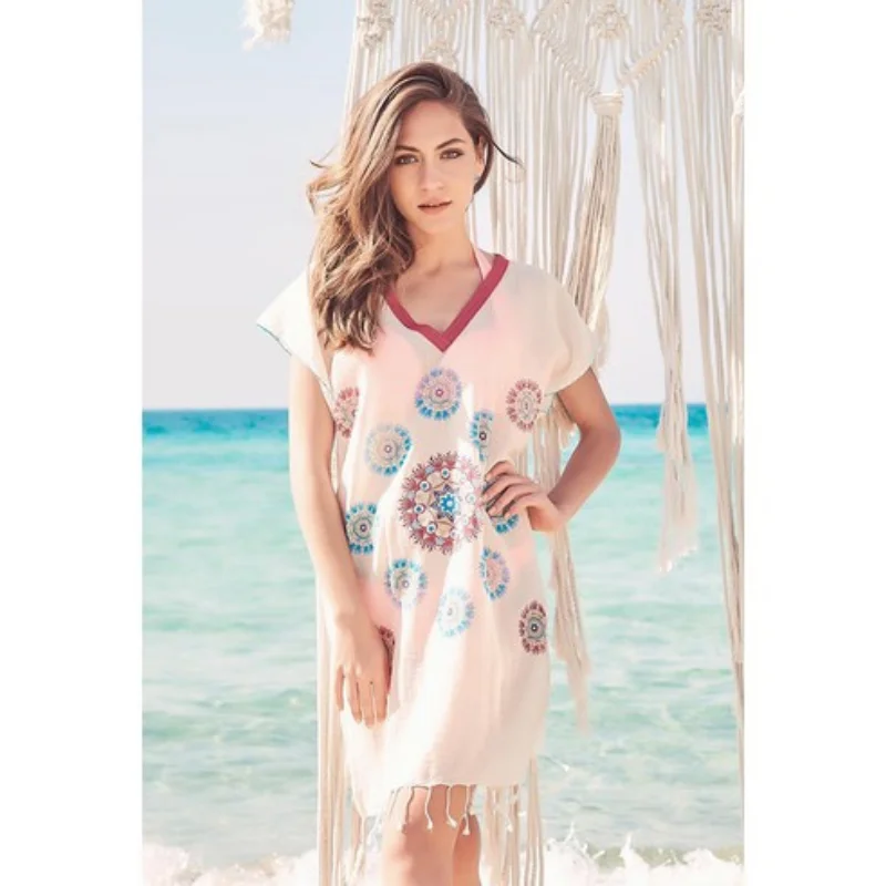 Strand Cover Up Jurk Tuniek 2021 Zomer Katoen Vrouwen Strand Jurk Pareo Beach Wear Cover Up Plage Beach Wear Poef moda