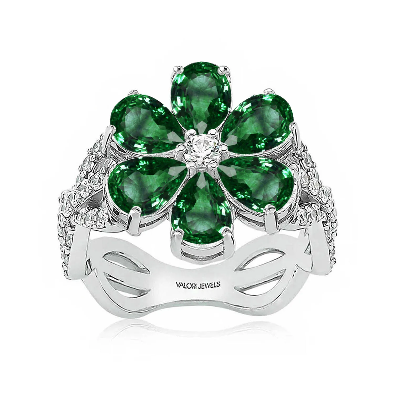 

Valori Jewels Green Magnolia Flower Ring, 2 Ct Zircon Gemstone, Rhodium Plated, 925 Silver, Fine Jewelry