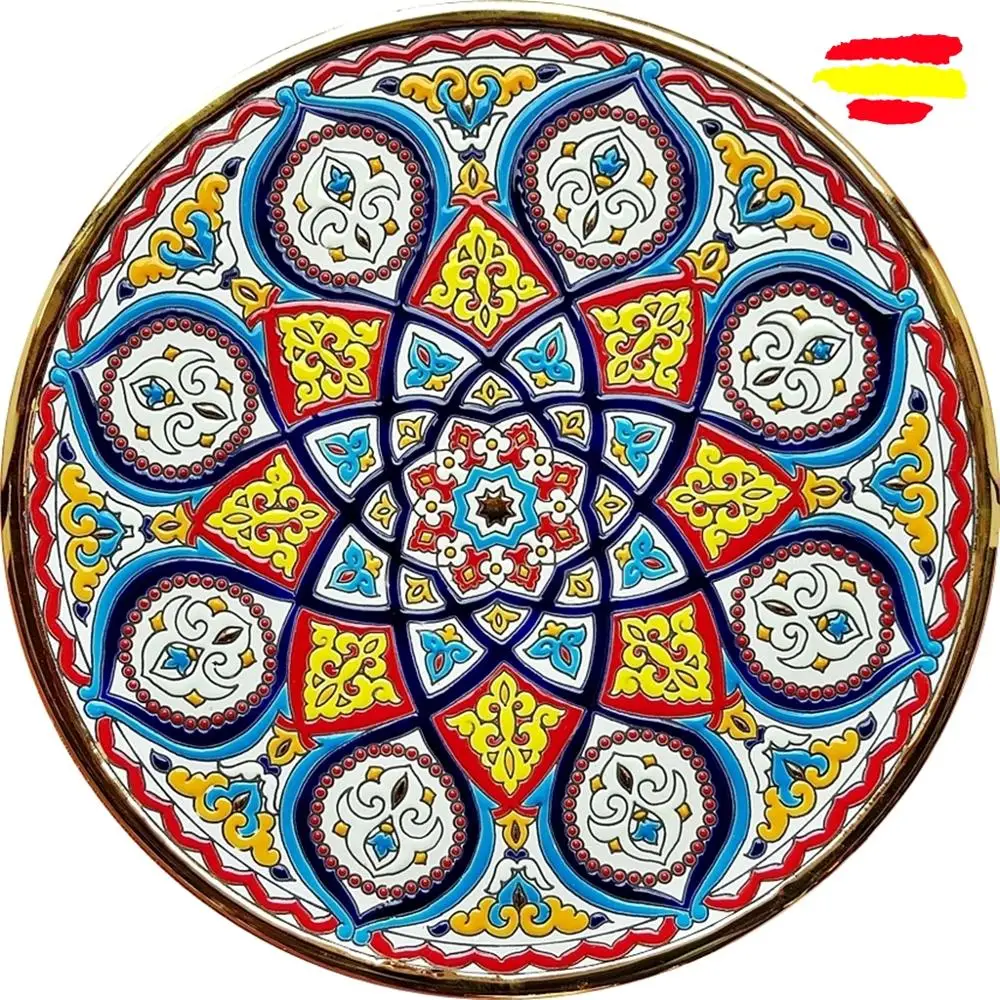 Ceramics plate--36 cm/14,2 inch diameter-ceramics española-esmaltada made up handmade-made in España-oro 24 k-ARTECER