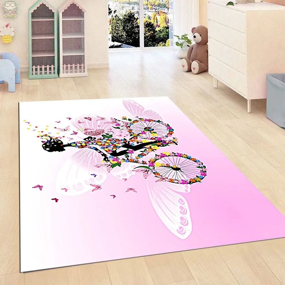 

Fun Butterfly And Flower Patterned Kid Room Game Carpet Rug Tateme Tatami Mat Decoration Bedroom Decor Quarto Kilim