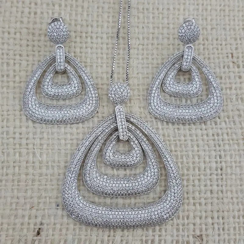 Silver Set 925 Silver Art Deco Bell Ring Earing Necklace Set