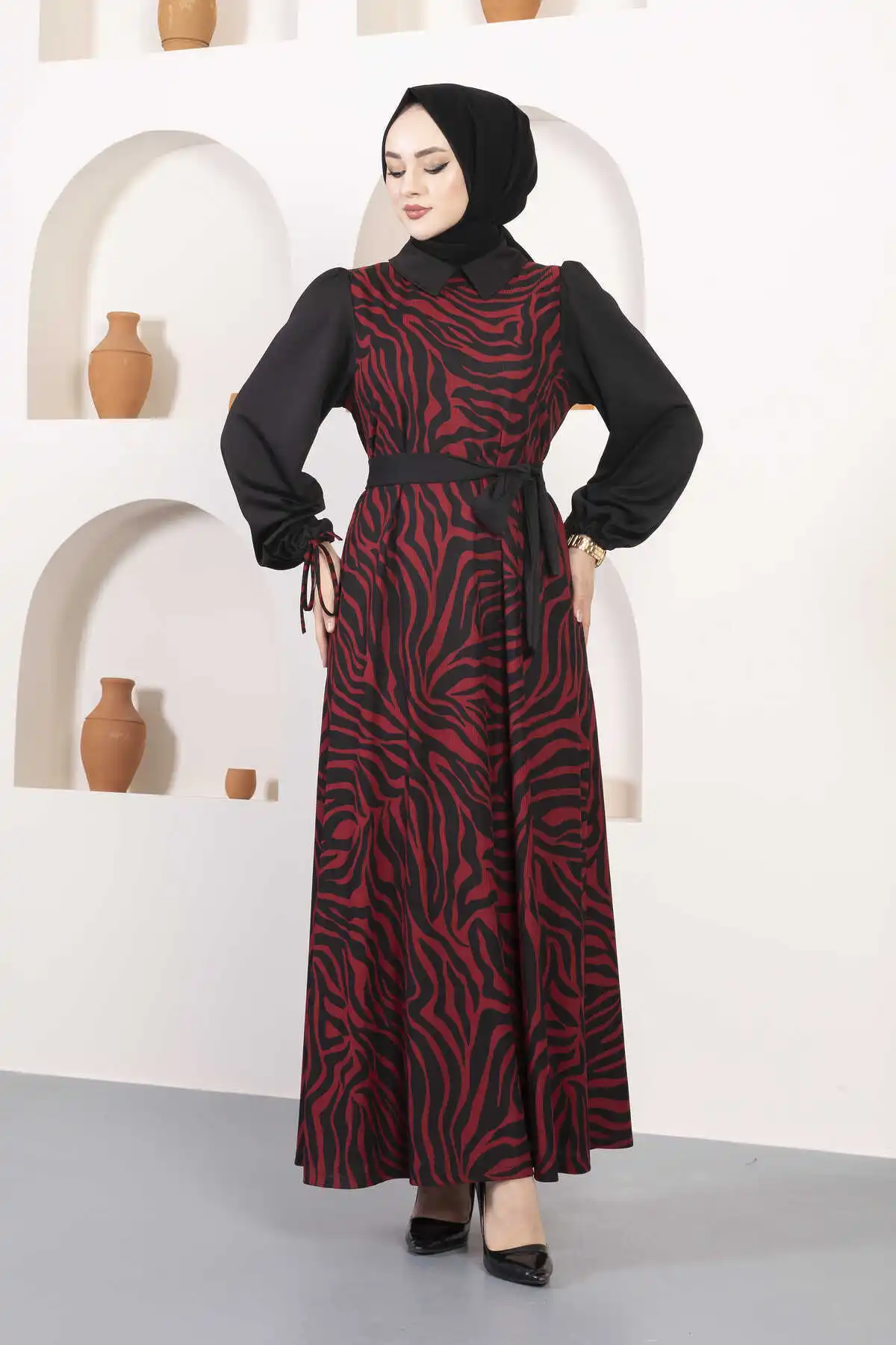 Women Zebra Patterned Dress Muslim Dress Women Luxury Kaftan Dubai Abaya Turkey Musulman African Hijab Longo Vestidos Modest