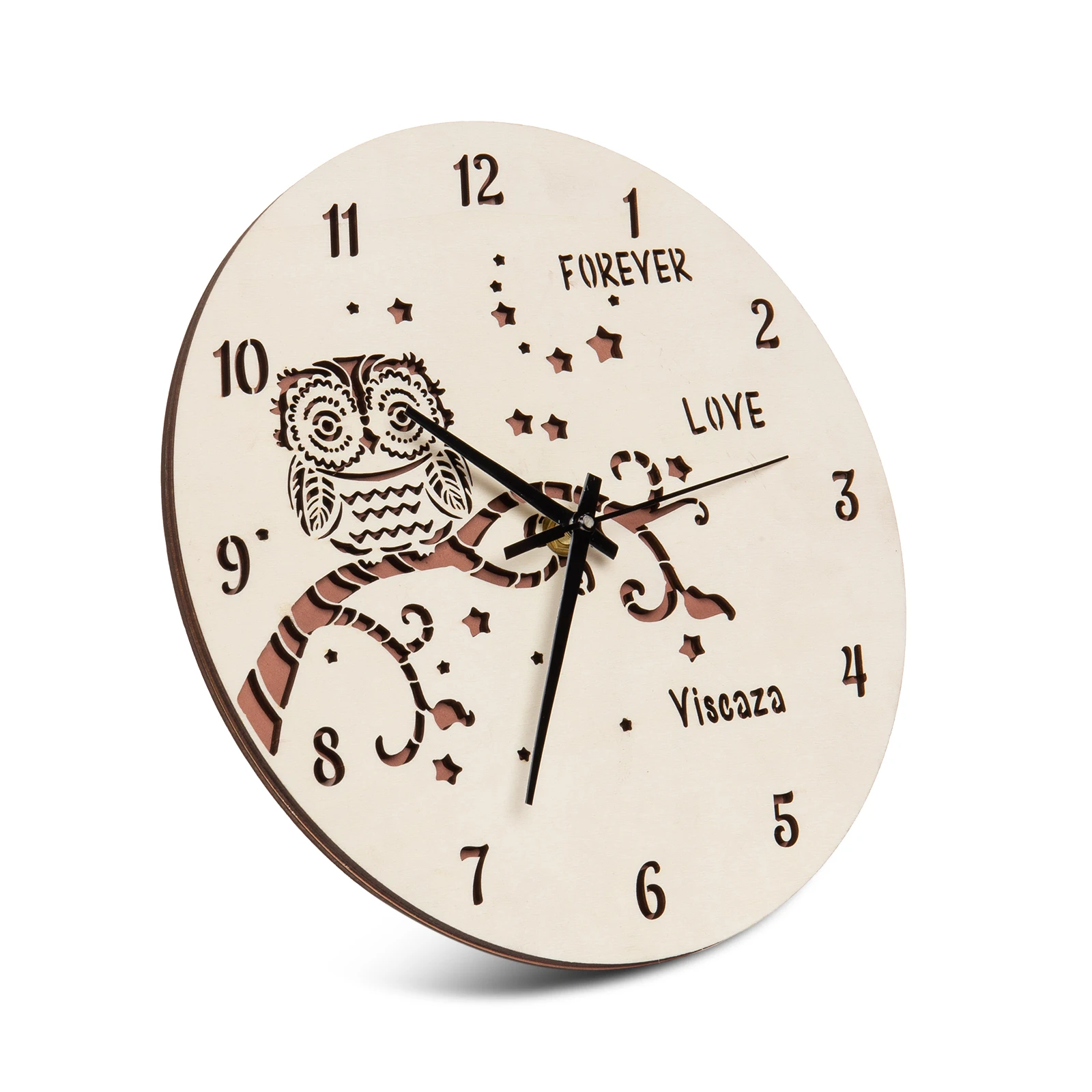 Personalized Retro Wooden Wall Clock Owl 9.8 Inch Vintage Rustic Non-Ticking Silent Quiet Clock for Home Office Kitchen Decor