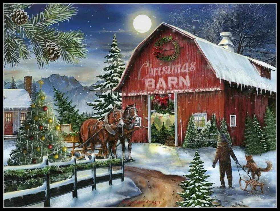 

The Christmas Barn - Counted Cross Stitch Kits - Handmade Needlework for Embroidery 14 ct Cross Stitch Sets Christmas Holiday