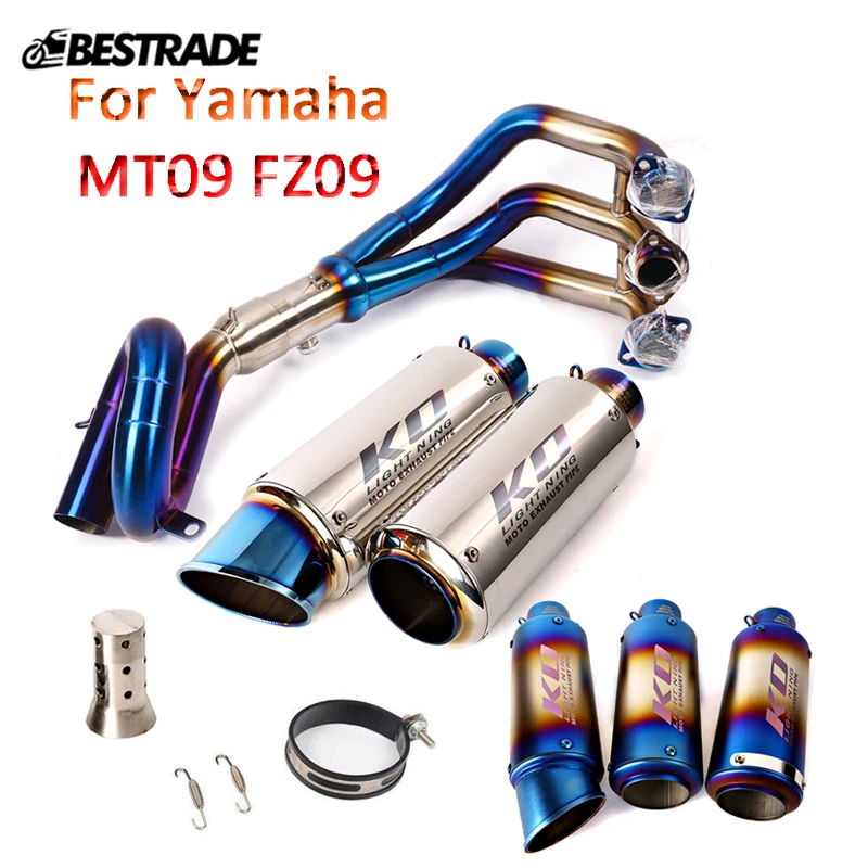 For Yamaha MT09 FZ09 Until 2019 Blue Exhaust System Header Mid Connect Link Pipe Slip On 51mm Mufflers With DB Killer Stainless