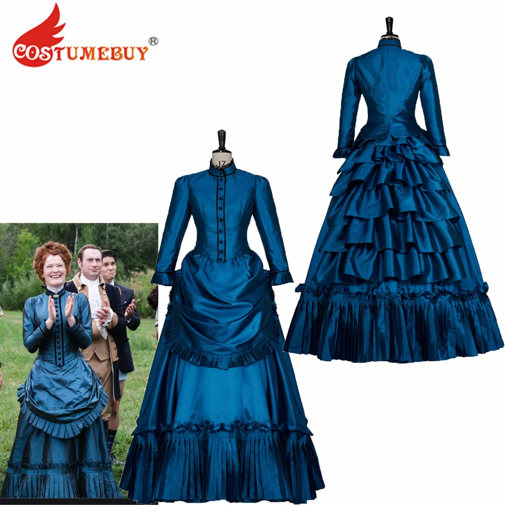 

Victorian Lady Edwardian Dress Ghosts Hetty Cosplay Costume Top Skirt Bustle Gown Dress Civil War Women Blue Suit for Halloween