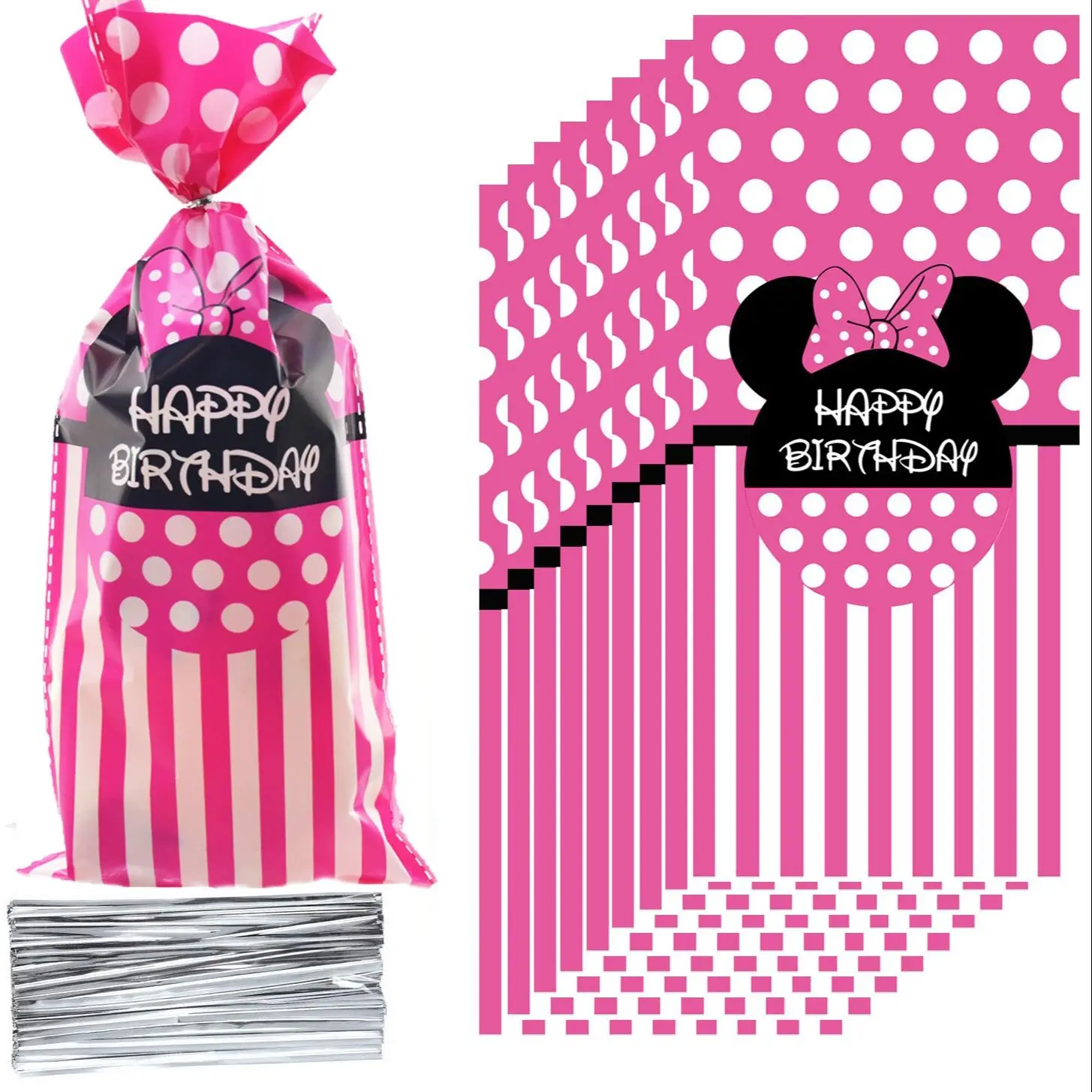 Disney Minnie Mouse Plastic Cellophane Bags Heat Sealable Treat Candy Bags Girls Gift Bags Baby Shower Birthday Party Supplies