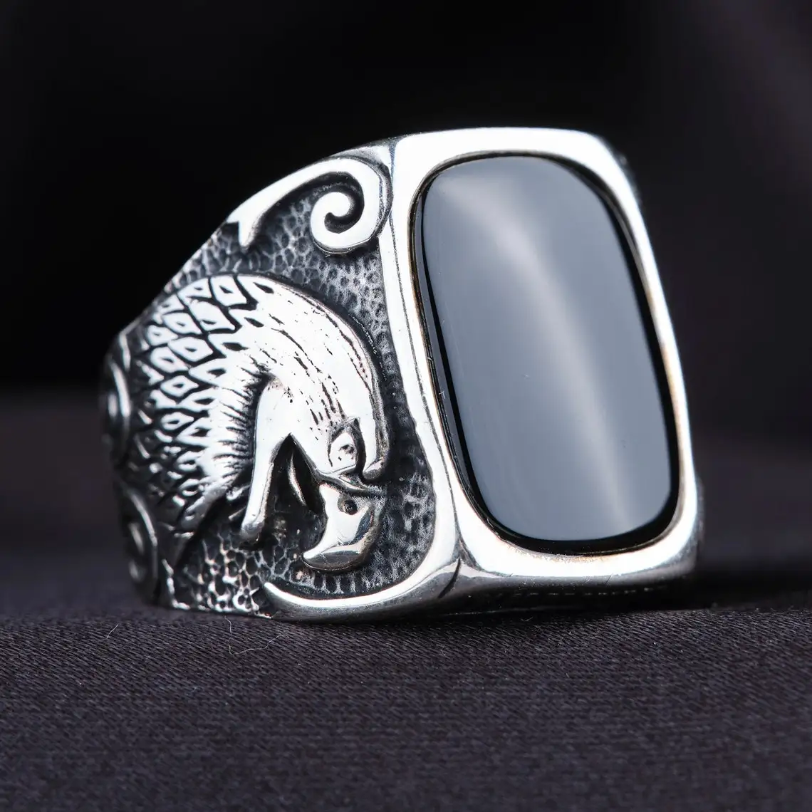 Elegant Onyx American Eagle Ring in 925 Sterling Silver Handmade Exculusive Eagle Rings Trendy Gift for Men Ring Free Shipping