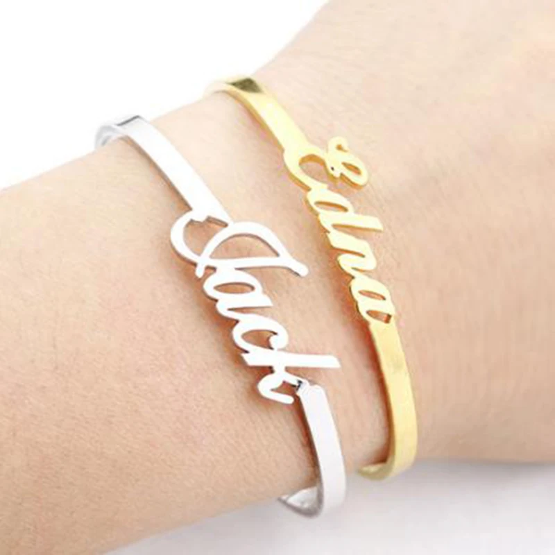 Personalize Custom Name Bracelet Gold Tone Solid Stainless Steel Adjustable Bracelet New Born to Child Girls Boys Gift Bracelet