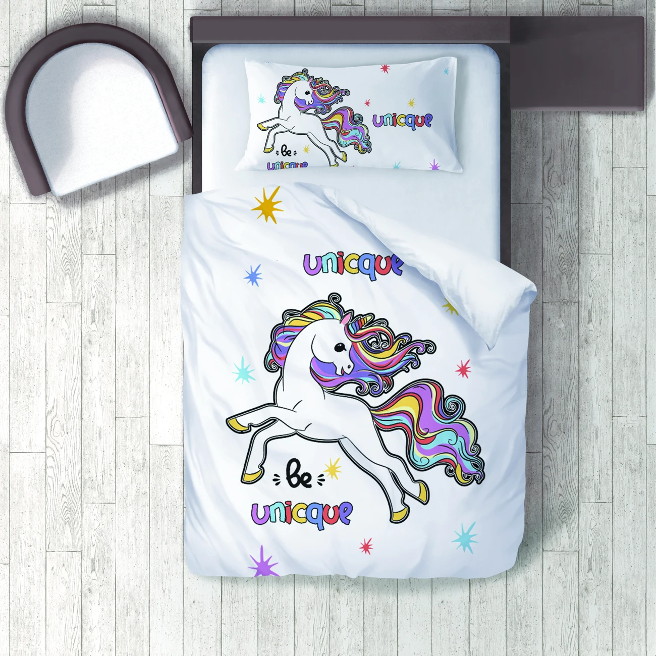 

Duvet Cover Set Bedding Set Pillow Case for Baby and Kids Room 3D Printed Colorful Unicorn Red White Orange Model 106