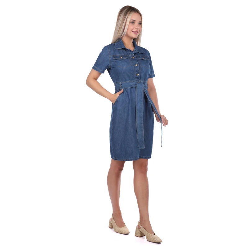 Spring Summer Banny Jeans Belt Detailed Jean Dress