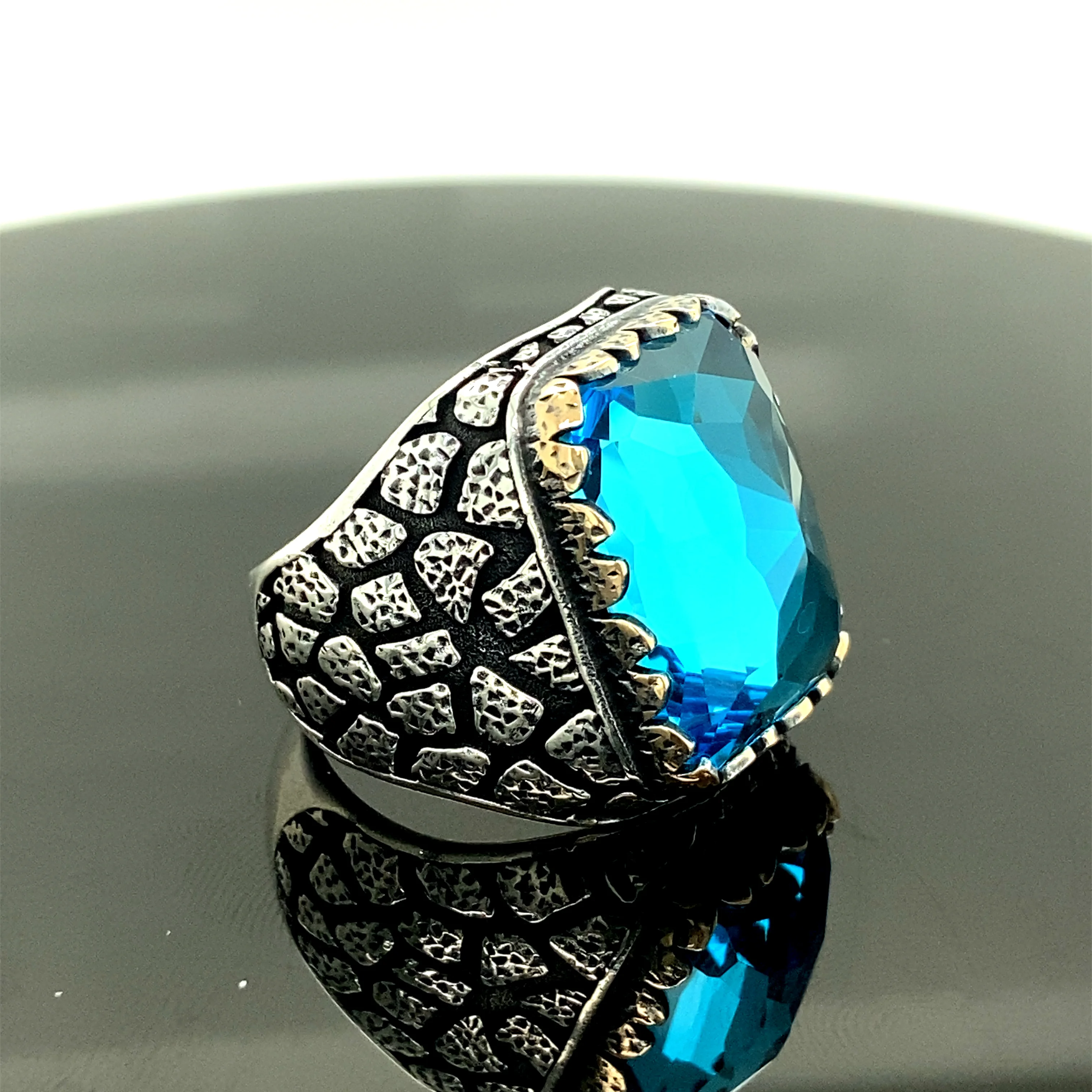 

Turkish Handmade , 925 Sterling silver , Aqauamarin Stone , Ottoman Jewelry , Gift for Him 925k Sterling Silver Ringlue