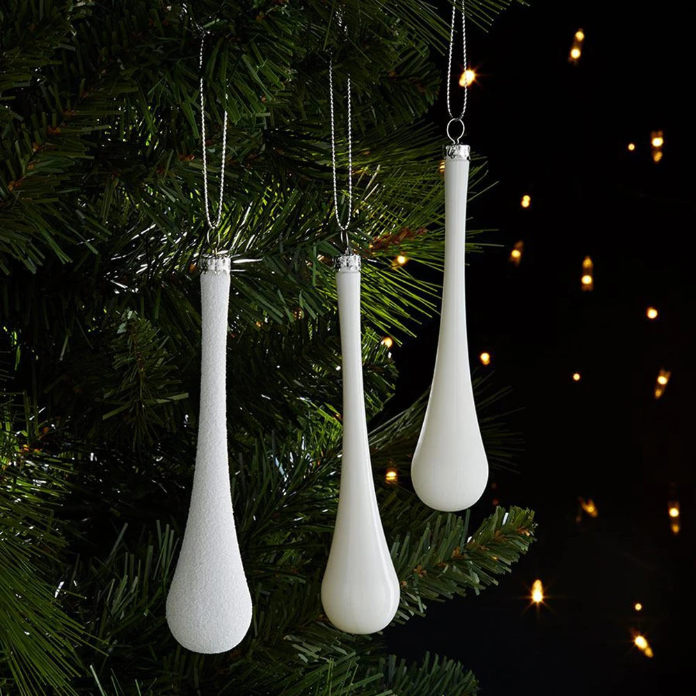 

Christmas Tree Ornament Assortment Set Christmas Baubles Shatterproof Hanging Christmas White Drops Noel Decoration 6 pcs Home