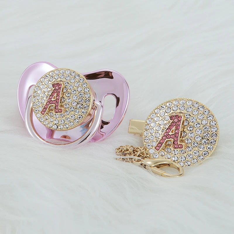 

MIYOCAR Gold silver 3D Initials letter A bling pacifier and pacifier clip BPA free dummy bling unique gift to baby