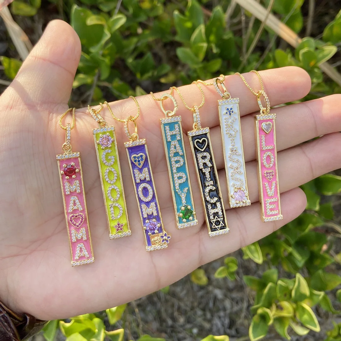 Bar Necklace Dripping Oil Square Letter Pendant Necklaces Simple Copper Gold-Plated Micro-Set Zircon Nameplate Jewelry Mom Gift