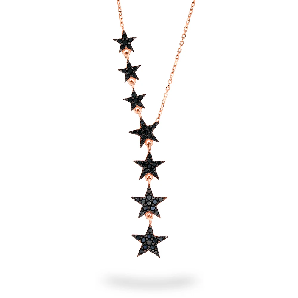 Fine Women's 925 Sterling Silver Multiple Stars Jewelry Rose Gold Plated Pendant Necklace