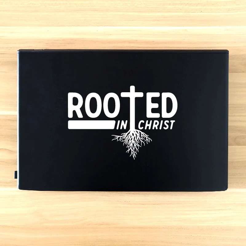 Rooted in Christ Faith Scripture Vinyl Sticker Car Window Door Decor, Christian Bible Verse Laptop Decals for Apple MacBook Pro