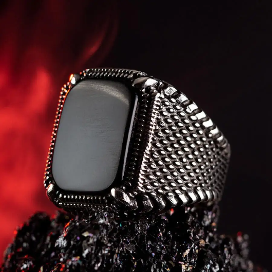 Silver Mens Ring with Black Onyx Stone Fashion Turkish Premium Quality Handmade Jawelery