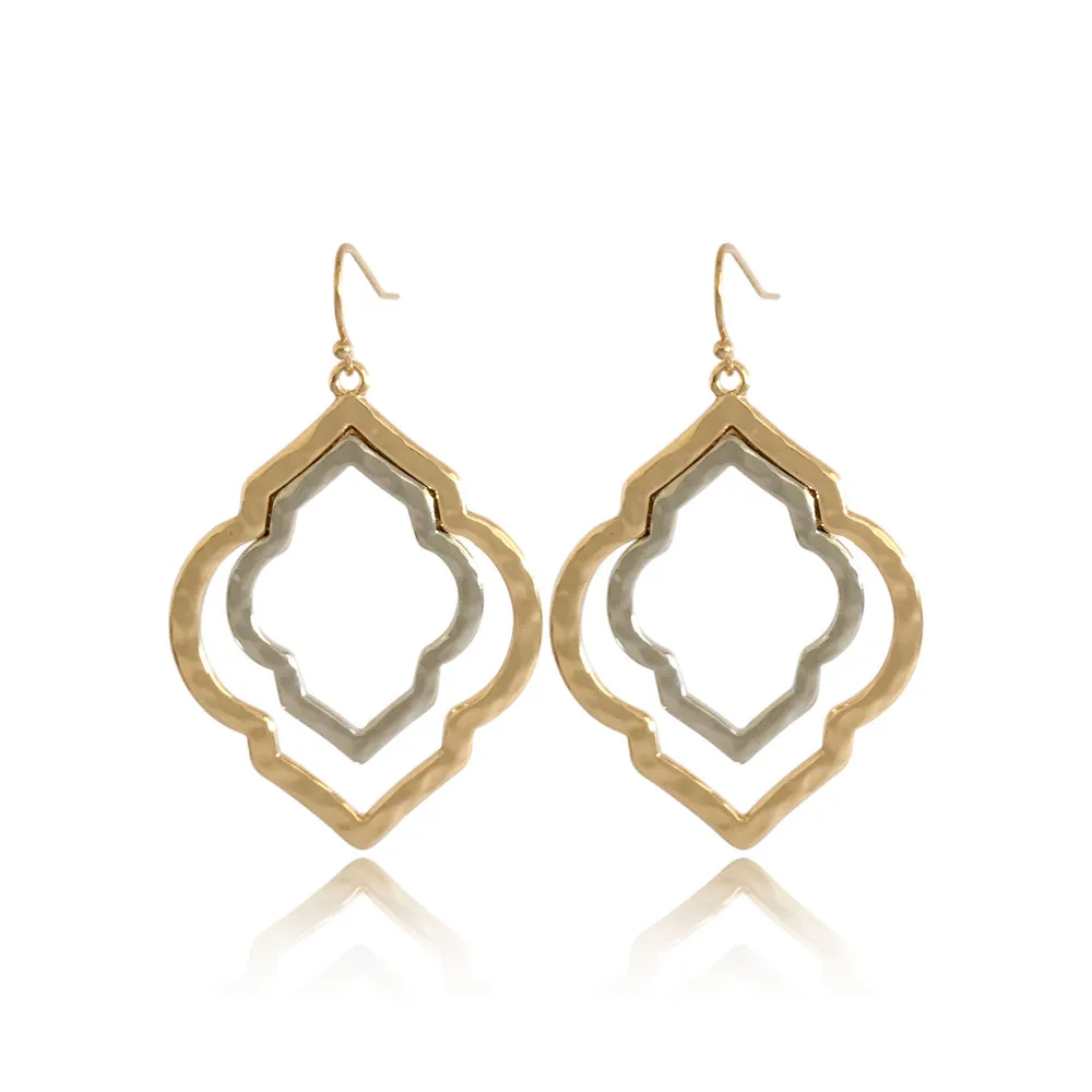 New Design Lovely Drop Earrings Gold and Rhodium Color Flower Shape Drop Earring for Women and Girl Friend Best Gift