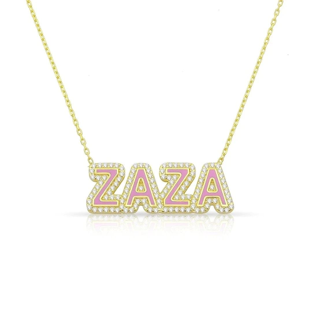 Personalized Bubble Name Necklace Custom Crystal Letter Nameplate Pave Outline Necklaces&Pendant With Cubic Zirconia JewelryGift