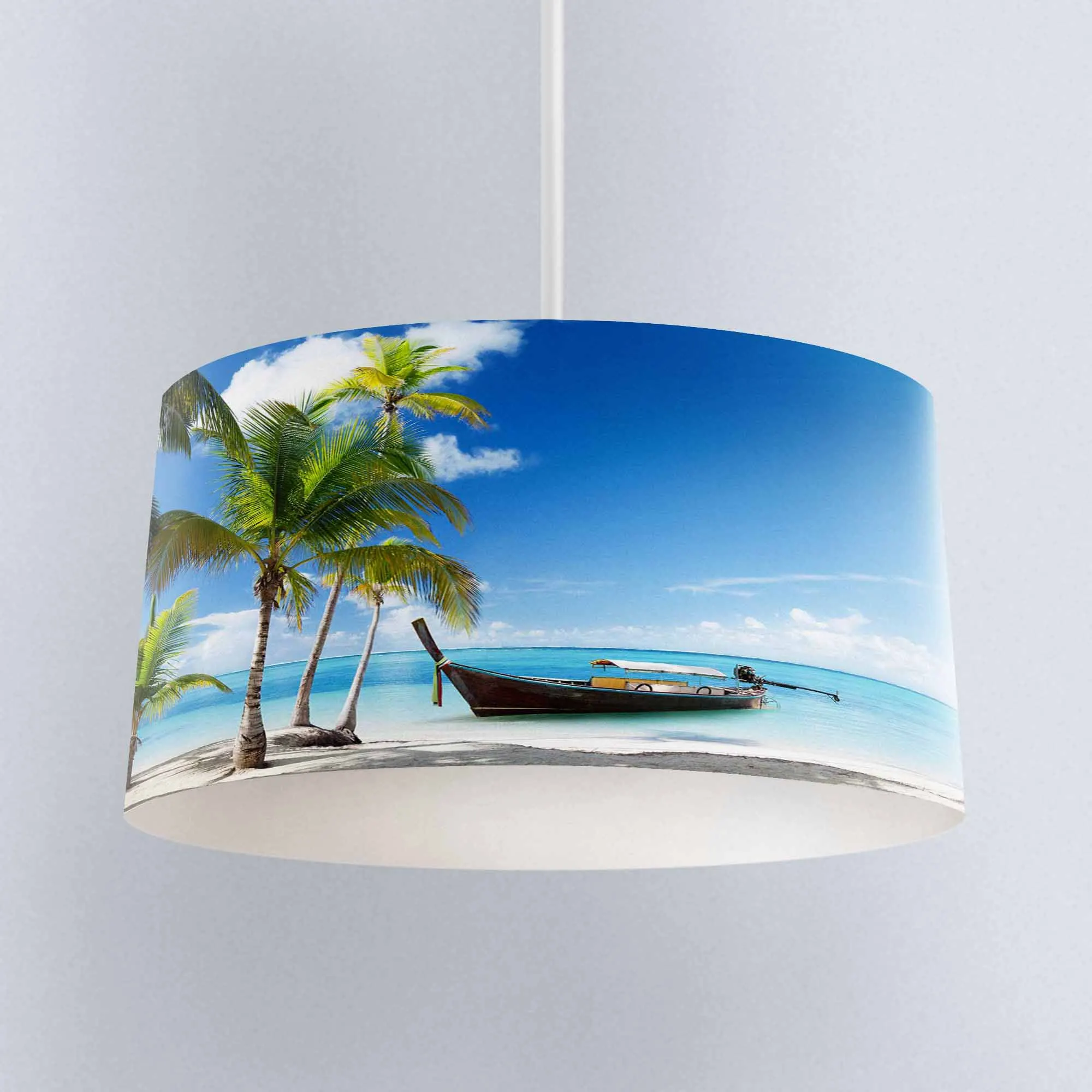 

Else Tropical Sea on Wood Boat Palm TreesDigital Printed Fabric Chandelier Lamp Drum Lampshade Floor Ceiling Pendant Light Shade