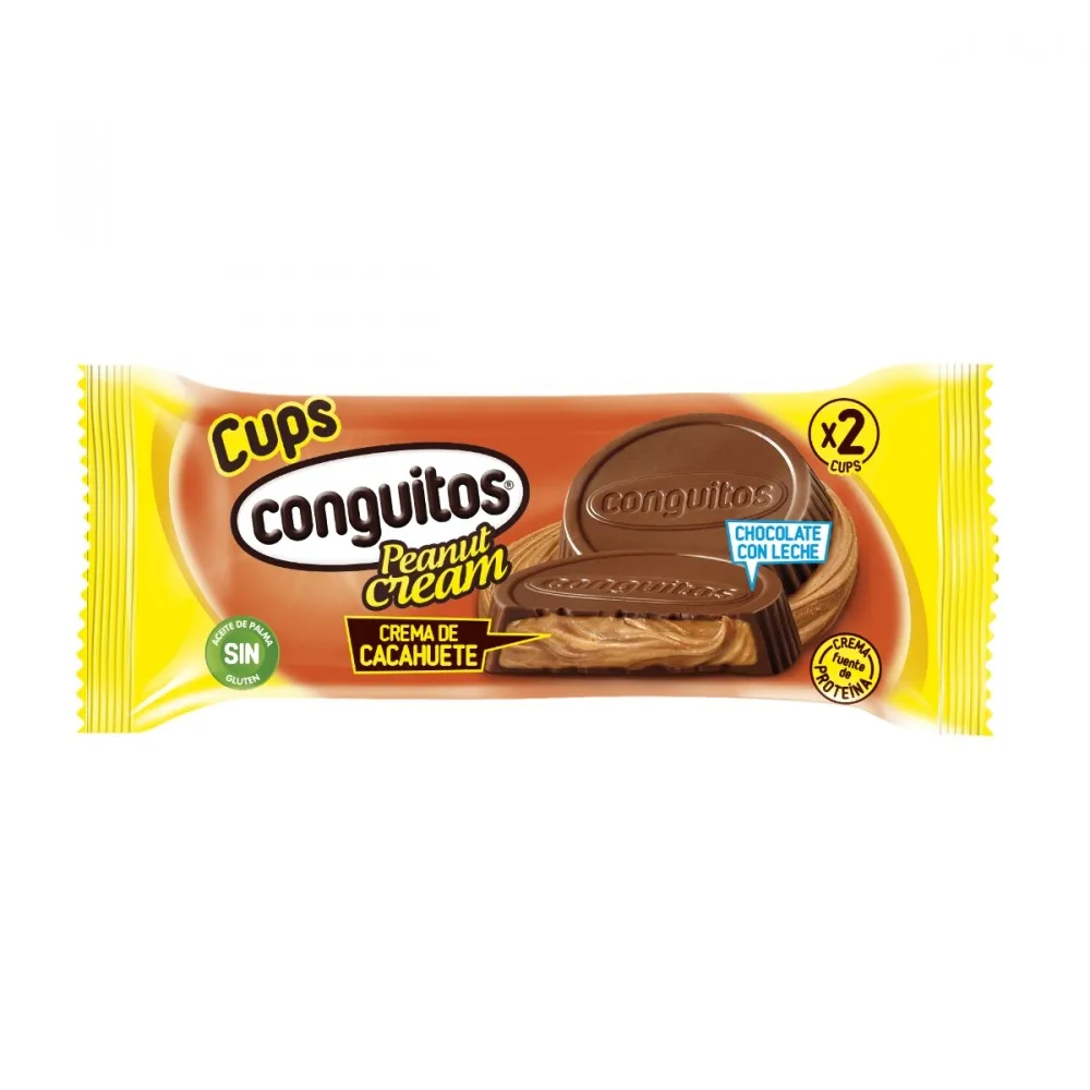 Conguitos Cups-case of 16 PCs x 34 grams-delicious milk chocolate snack, flux filling and light peanut cream-no palm oil and no glout-34g pack