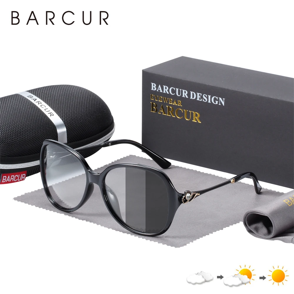 

BARCUR Photochromic Sunglasses Women Oval Polarized Round Sun Glasses Gradient Glass Lady Eyewear UV400