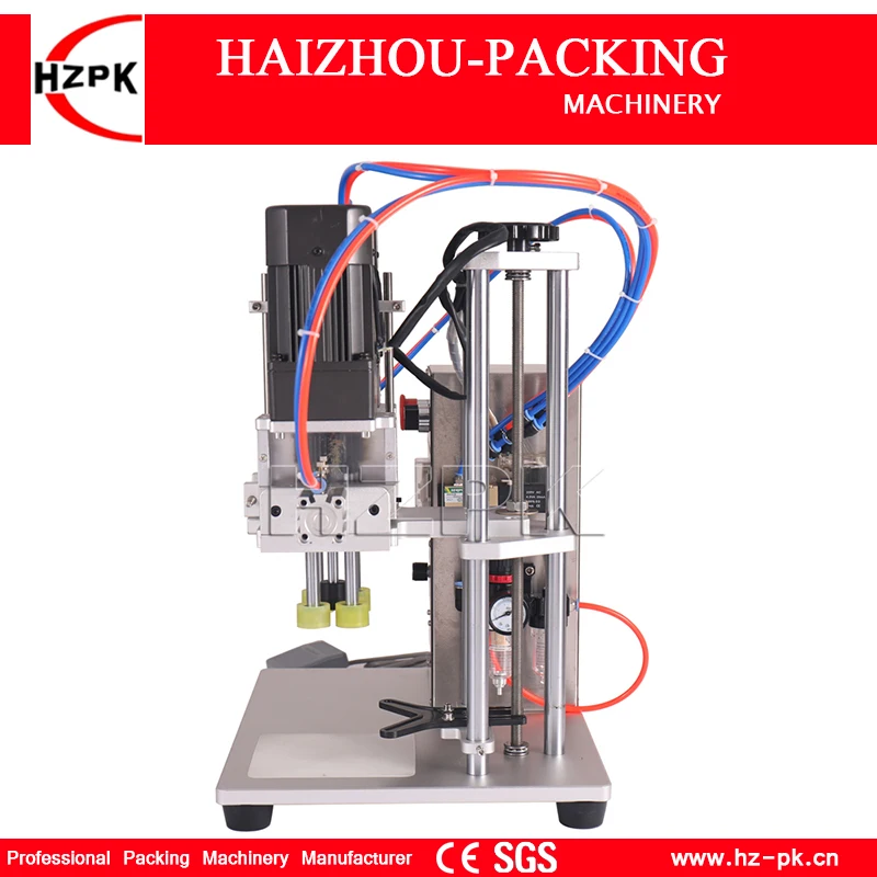 HZPK Semi-Automatic Desktop Shampoo Plastic Glass Round Lids Bottle Duckbill Pump Screw Cover Capping Commercial Packing Machine