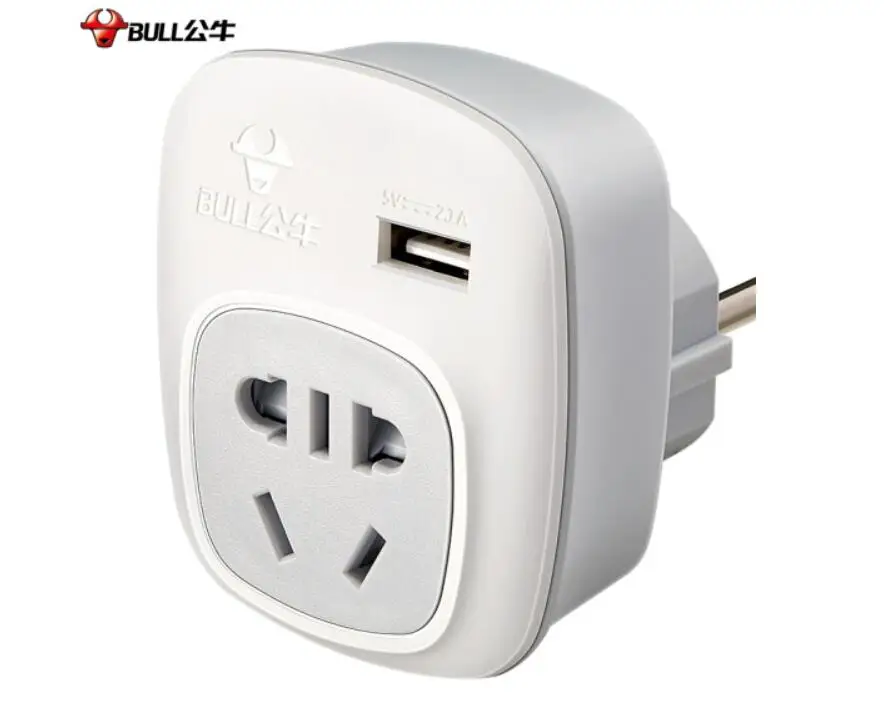 BULL GN-911G  european type converter socket with USB Plug for EU Europe Germany Standard Russia Spain conversion plug