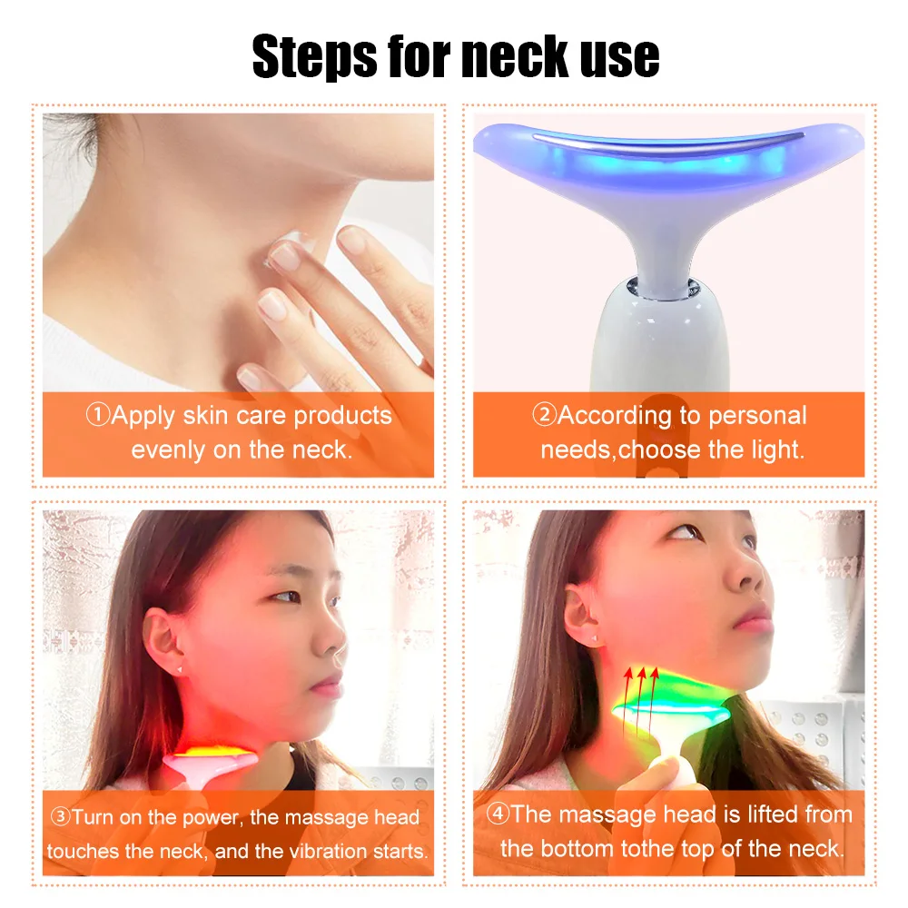 Facial Neck Massager 3 Colors Led Photon Therapy lifting Wrinkle Removal Beauty Device Reduce Double Chin Skin CareTool