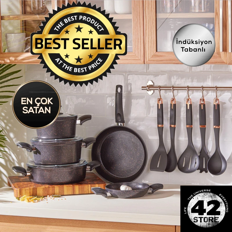 Karaca Cookware Set Biogranit Blackgold New Induction Base 13 Pieces High Quality