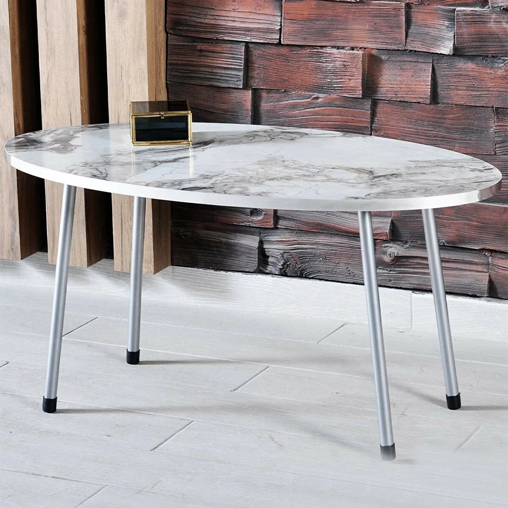 Modern Center Table Metal Grey Leg Assembled Center Table Tea Coffee Service Table Ellipse Living Room Table - Colour Options