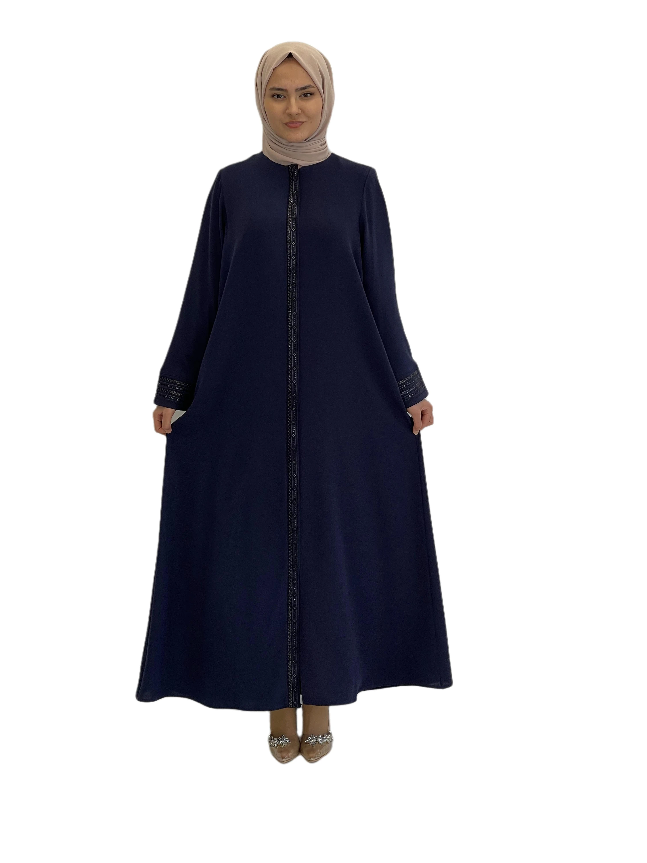 Abaya de manga larga para mujer, vestidos musulmanes, ropa informal de tela crepé, Hijab para Dubái, Abaya cosida para madre