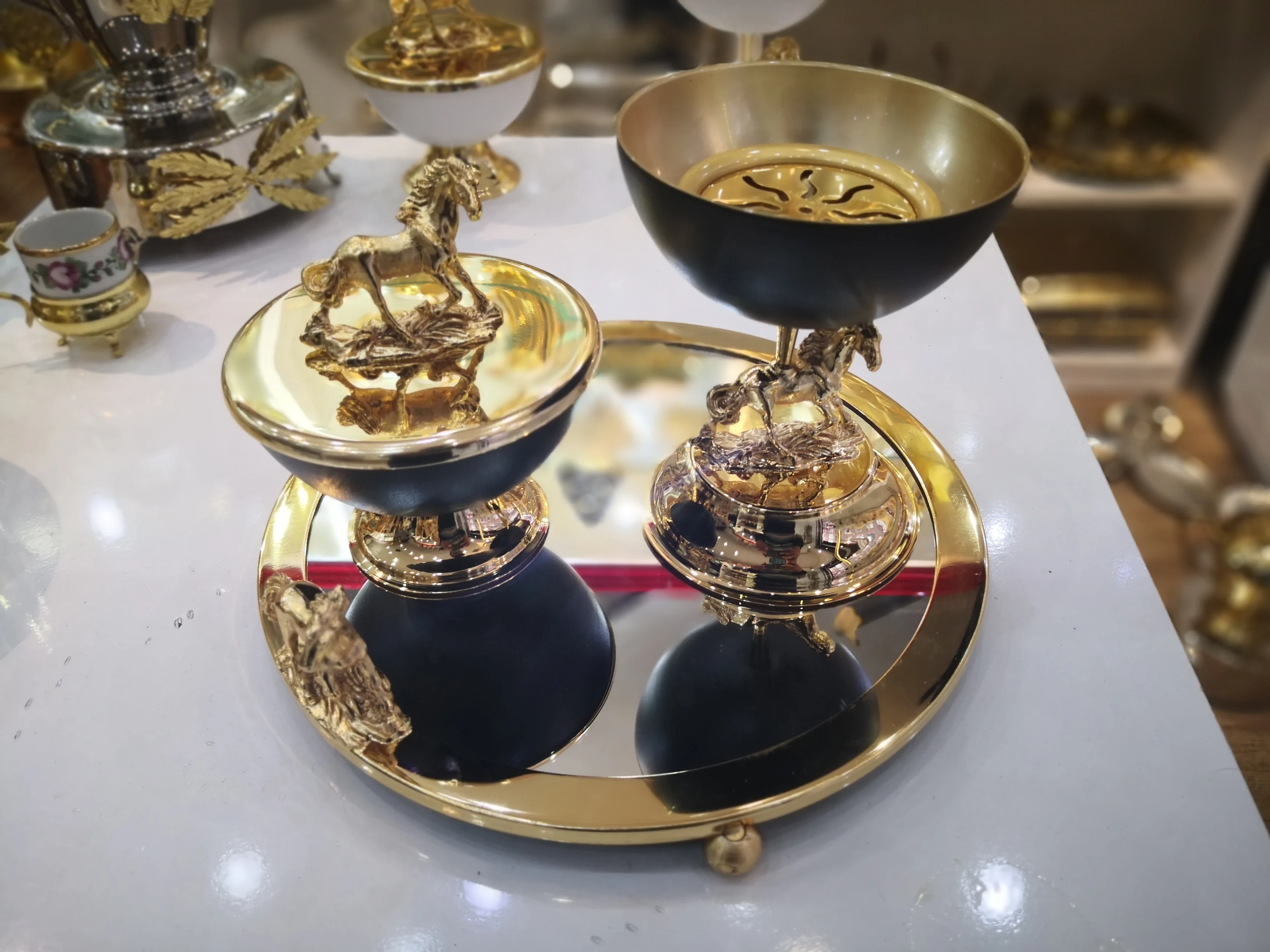Thổ Nhĩ Kỳ Ngựa Lư Hương Hương Với Bao Gồm Hộp Và Khay Cho Gia Đình Và Trang Trí Đồ Trang Trí