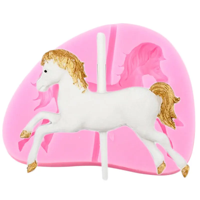 Carousel Horse Silicone Mold Baby Birthday Fondant Cake Decorating Tools Cookie Candy Chocolate Gumpaste Mould Soap Resin Moulds