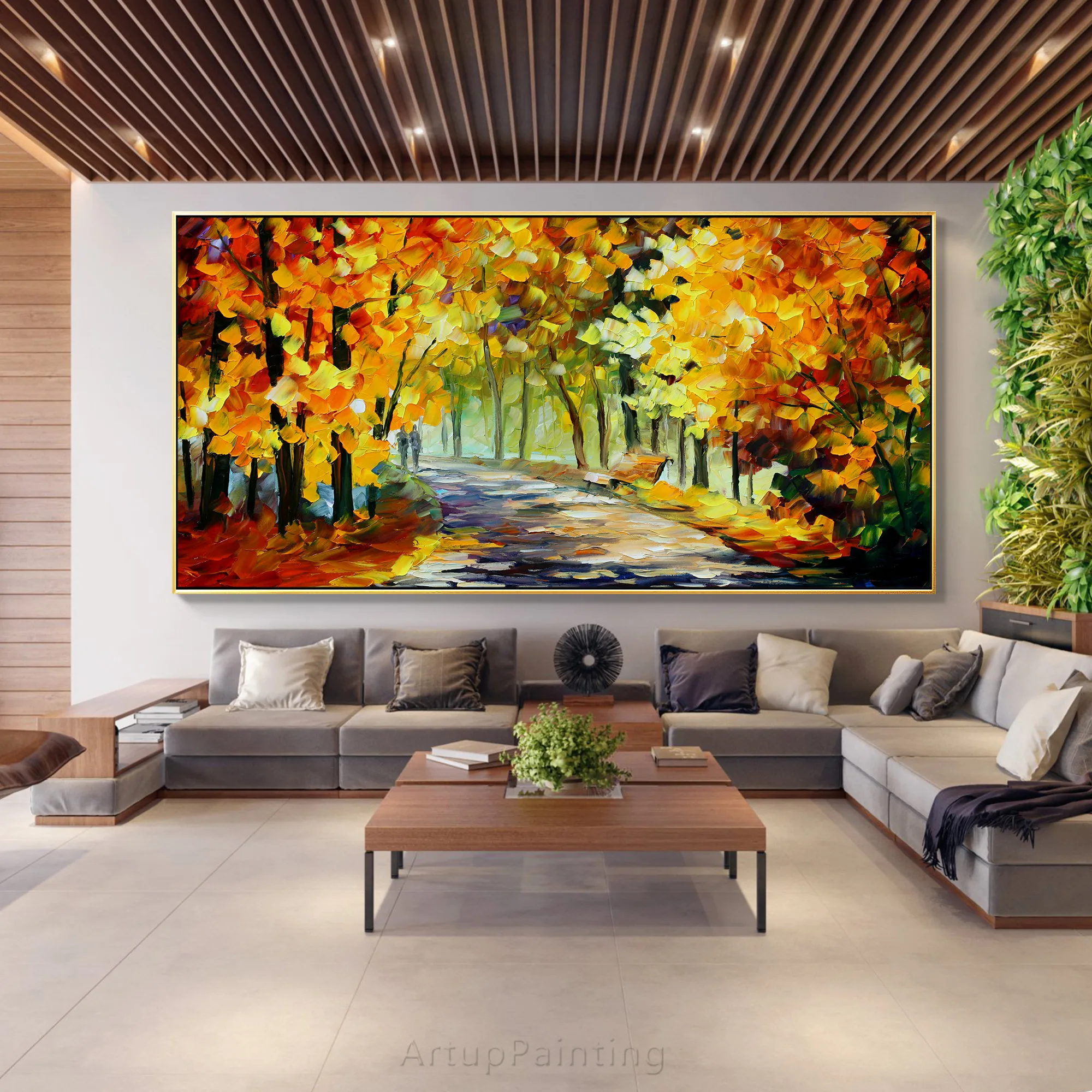 

Colorful Forest Road Autumn tree Palette Knife Painting Texture oil painting acrylic large wall art picture for home decor