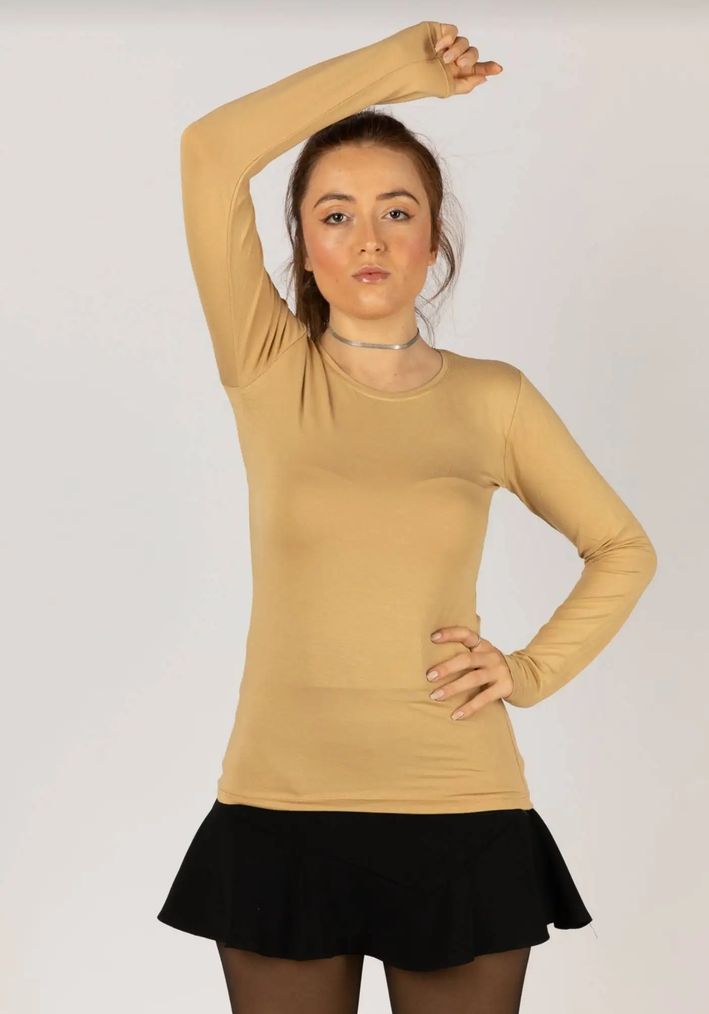 

2021 Осенняя чесаная хлопковая блузка для капучино в турецком стиле свитер с велосипедным воротником женское облегающее нижнее белье с длинным рукавом для рубашки