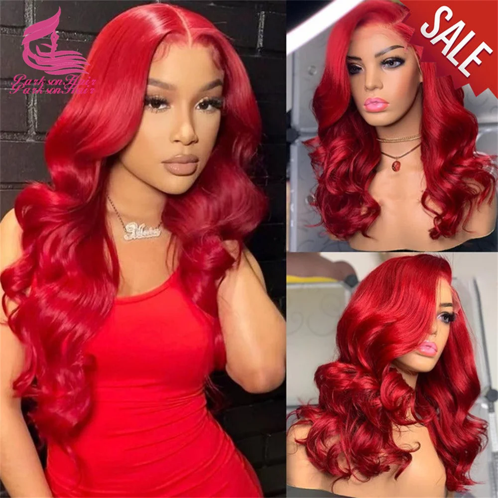 باروكة من شعر طبيعي حار أحمر 13x6 الدانتيل الشفاف شعر مستعار أمامي البرازيلي بورجوندي قبل قطعها الجسم موجة 13x4 الدانتيل الباروكات الأمامية للنساء