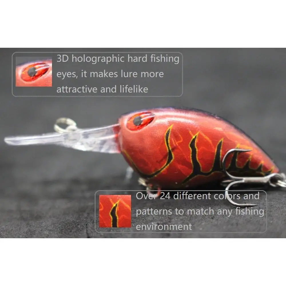 WLure Crankbait Wobble Fishing Lure, Ação apertada, Água doce, Difícil, Flutuante, 8 # Hooks, Isca de insetos, C770, 6cm, 5g