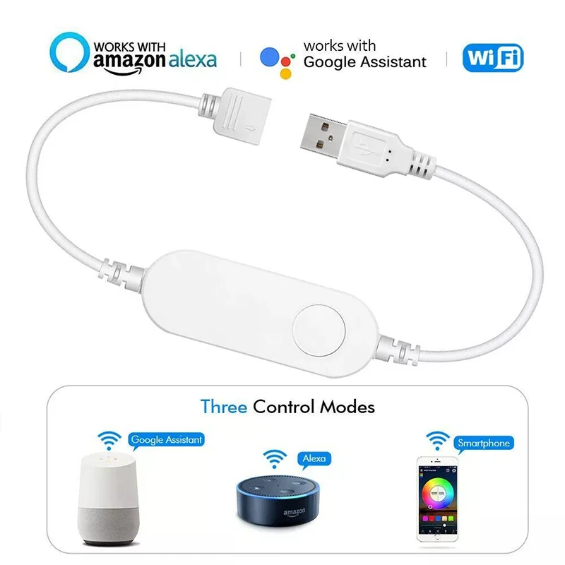 USB TUYA Controller Work With Alexa Google Assistant Mini Wifi Dimmer 5V LED Controller Smartlife APP Control For RGB Led Strip