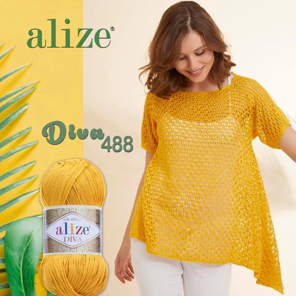 Alize Diva Ball Hand Knitting Yarn, 100 Grams 350 Meters, Acrylic, Thread Spring / Summer Season, Crochet, Clothes, Sport, Cardigan, Blouse,