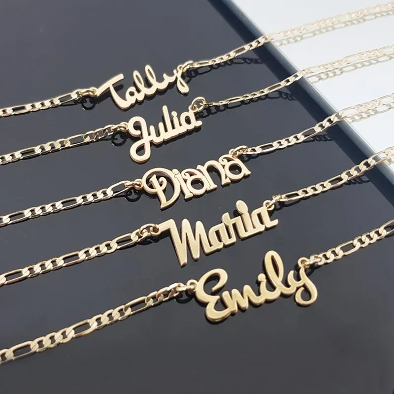 Personalized Name Necklace With Figaro Chain Best Friendship Stainless Steel Custom Gift For Her Him Jewelry 2022