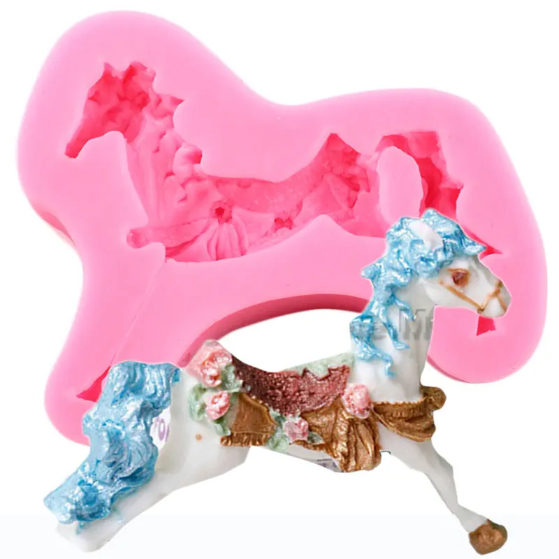 Carousel Horse Silicone Mold Baby Birthday Fondant Cake Decorating Tools Cookie Candy Chocolate Gumpaste Mould Soap Resin Moulds