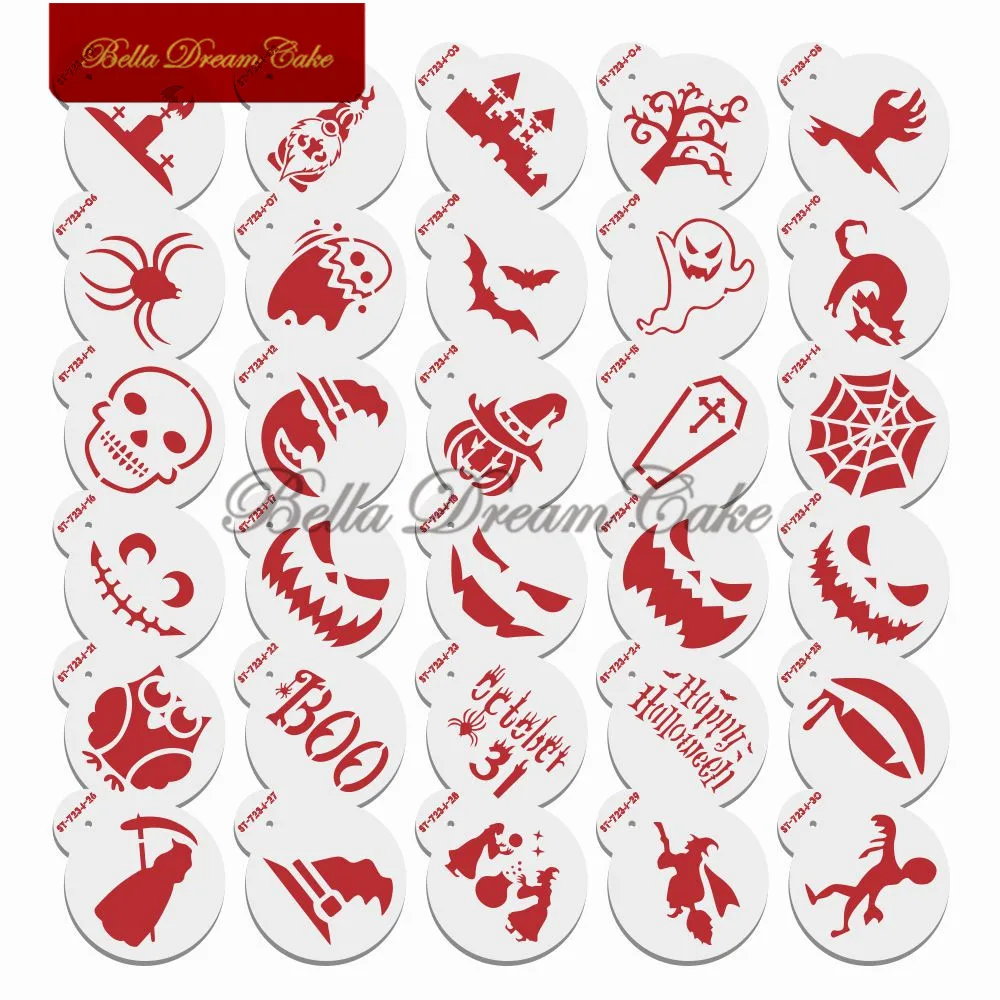 30pcs Halloween Cookies Stencil Ghost Pumpkin Biscuits Baking Mold DIY Fondant Coffee Template for Painting Cake Decoring Tools