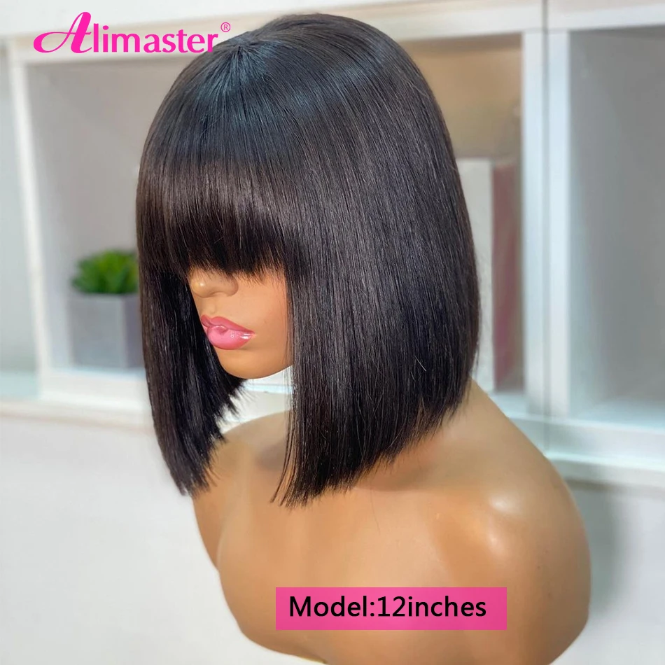 Straight Human Hair Wigs For Women Human Hair Straight Human Hair Bob Hair Wig With Bangs No Lace Fringe Wig Brazilian Hair Sale