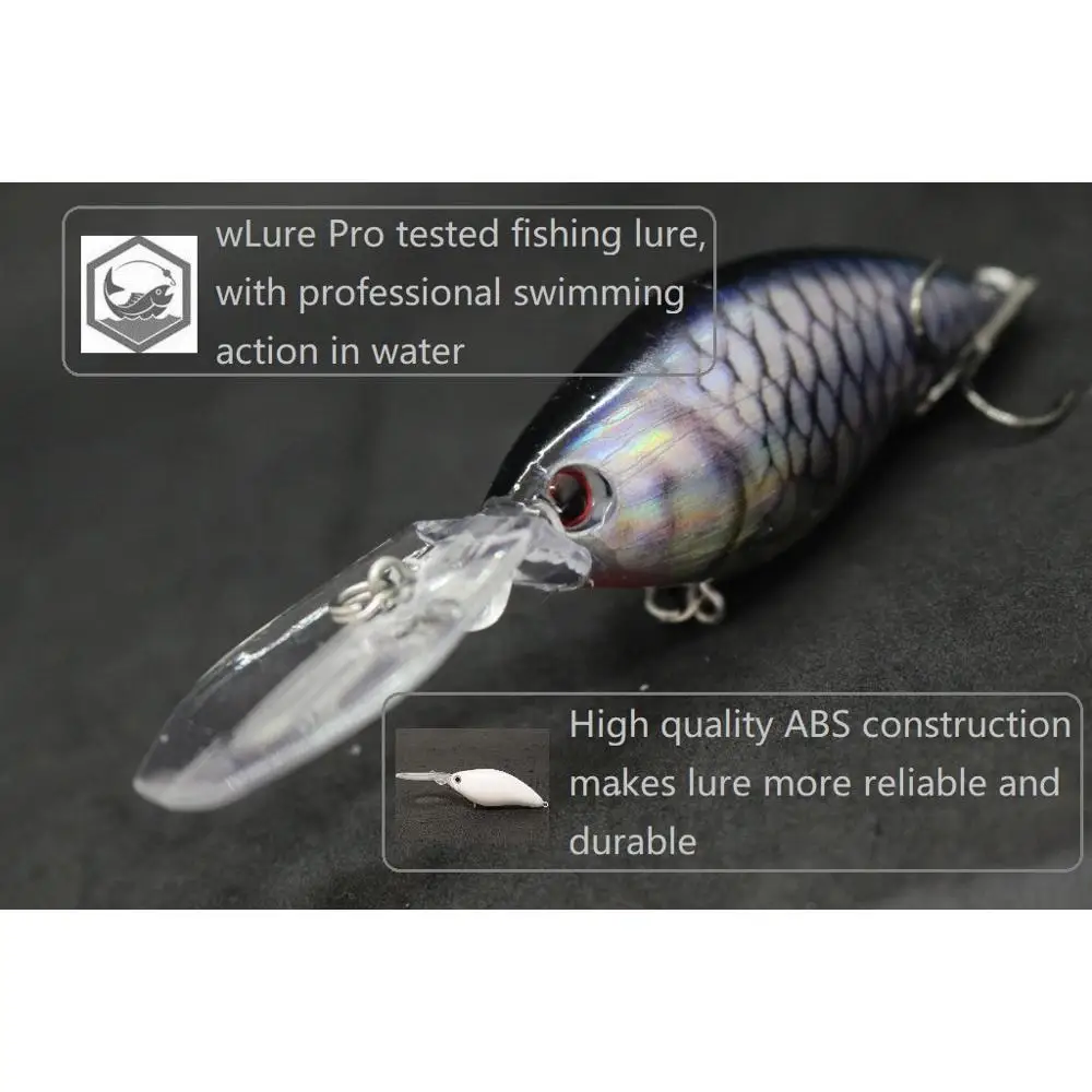 wLure Crankbait Fishing Lure 11cm 18.5g RealSkin Painting Cutting Blade Hooks Deep Diver 4-5 Meters Tight/Fast Action HC739